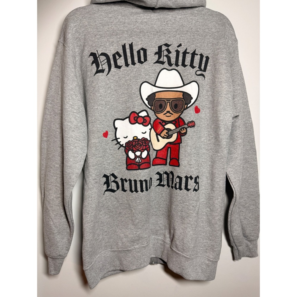Gildan Bruno Mars Hello Kitty Zip Hoodie Unisex Small Grey NWT Graphic Hoodie